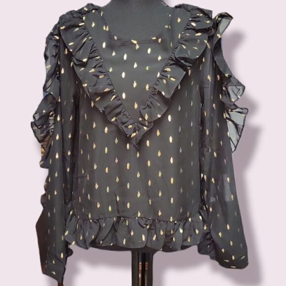 FREE generation | black sheer ruffled blouse | size medium - Picture 1 of 7
